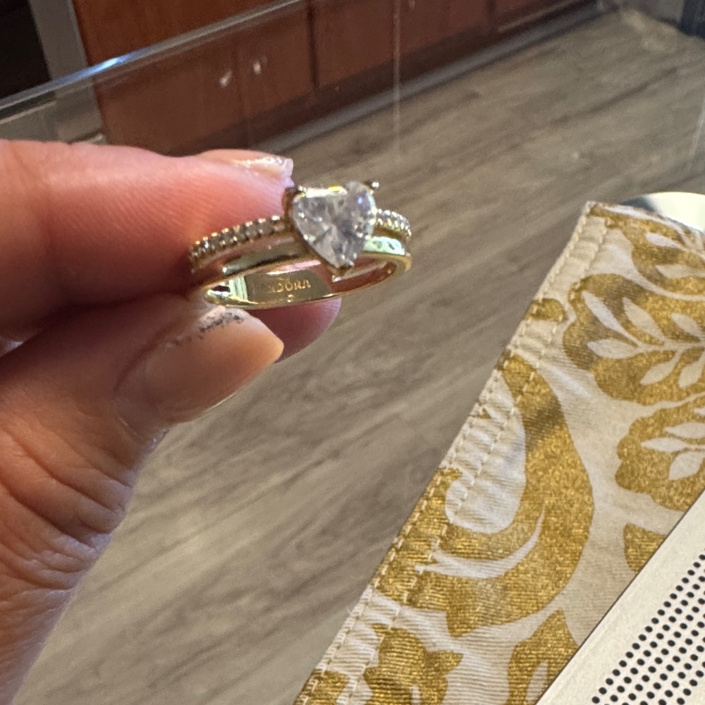 Gold Heart Ring with Silver Accents